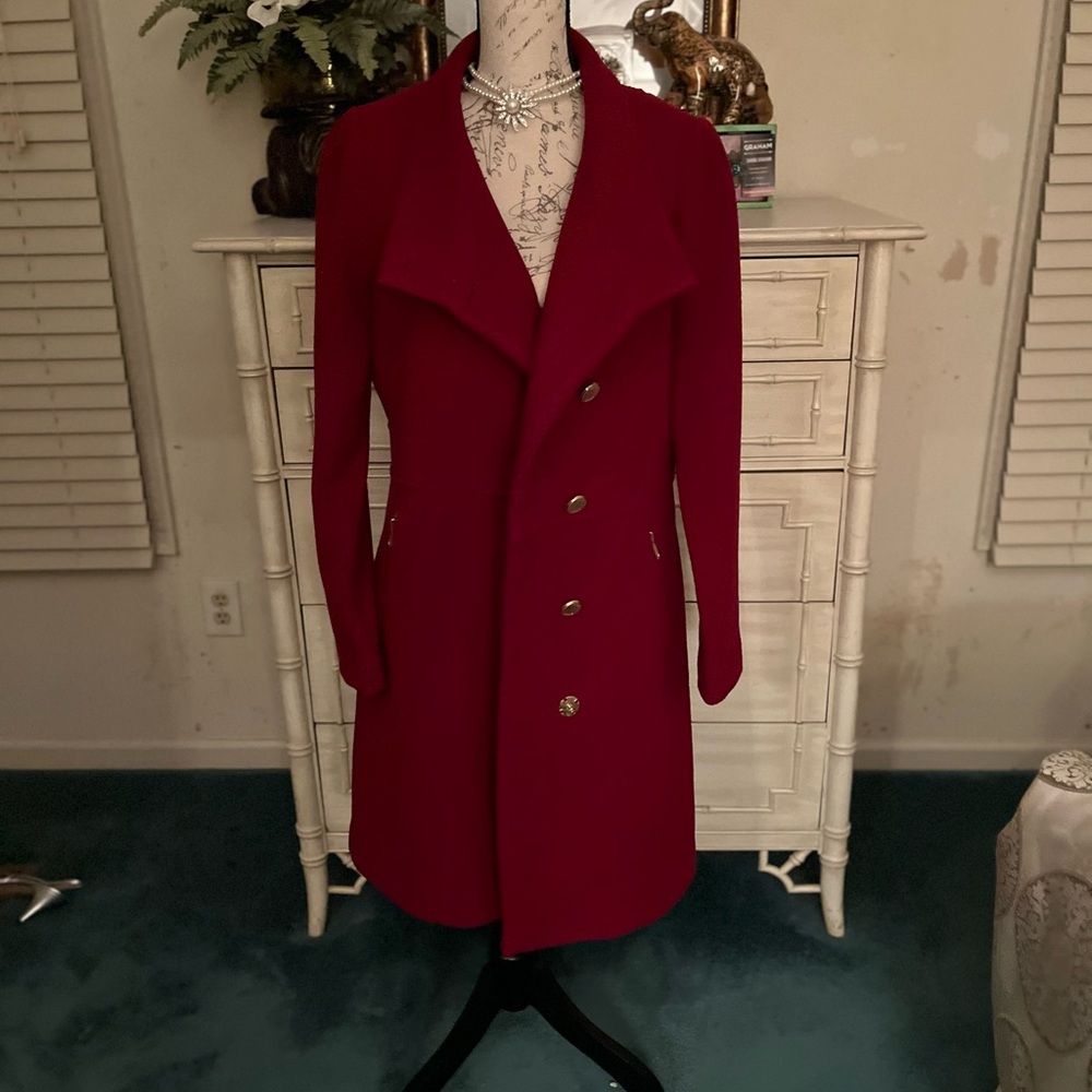 Cherry Red Wool Pea Coat by GUESS - Picture 10 of 12